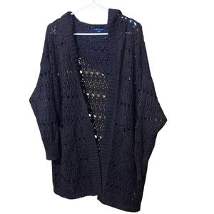 American Eagle Brown Open Knit Hooded Pocket Cardigan Medium #758